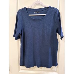 Orvis Classic Collection Navy Blue Slub Knit Scoop Neck Short Sleeve Tee Shirt M